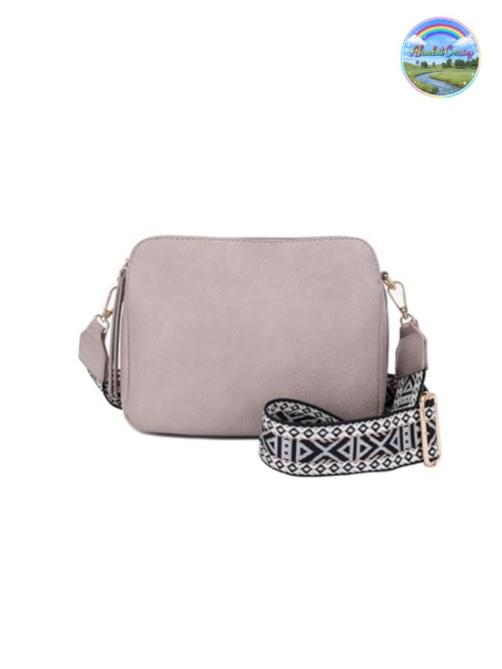 Faux Leather Triple Compartment Crossbody Purse with Lock and Key